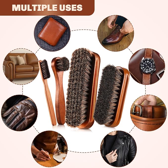 4 Pcs Horsehair Shine Shoes Brush Kit Polish Dauber Applicators Cleaning - Image 6