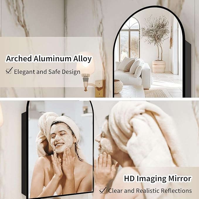 Arched Medicine Cabinet with Mirror, Vanity Mirror with Storage, Wall Mounted - Image 4