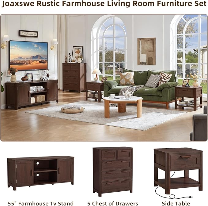 Joaxswe Farmhouse 55" Entertainment Center, Dark Walnut Tv Stand - Image 3