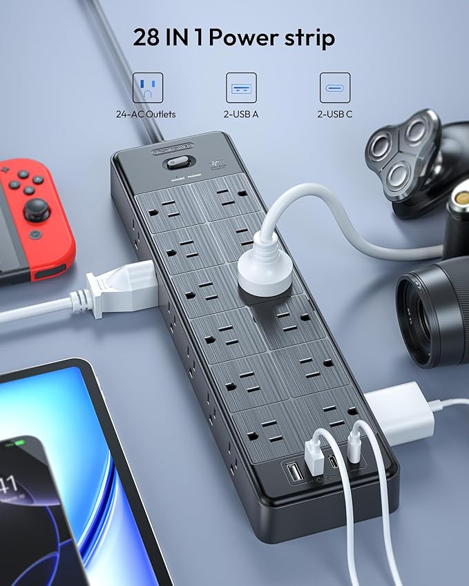 24 Widely Outlets 5 Ft Extension Cord NTONPOWER 15A/1875W Power Strips - Image 2