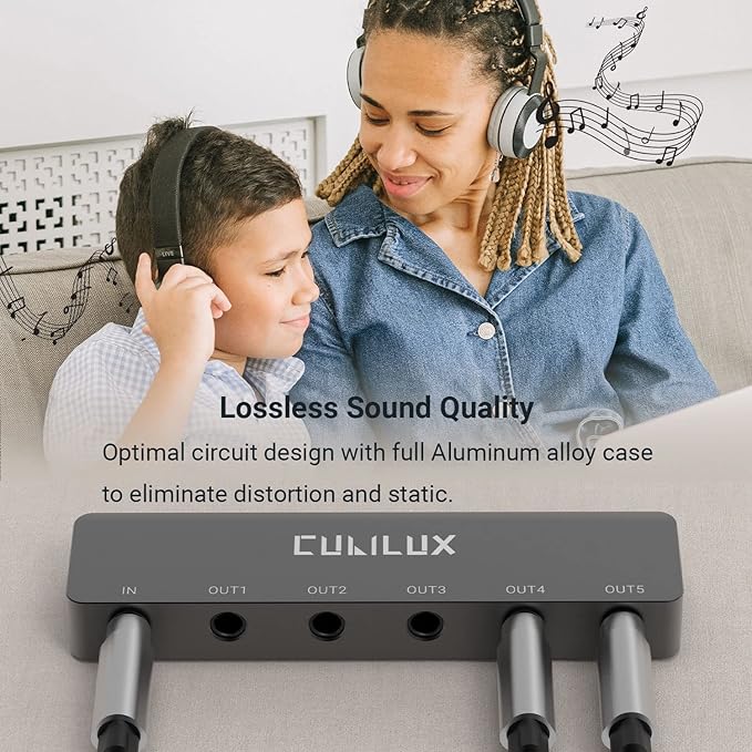 Cubilux Professional 5-Way 3.5mm AUX Splitter, Aluminum Case 5-Channel 1/8” - Image 4