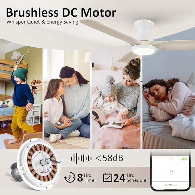 SMAAIR Smart Ceiling Fans with Lights Damp Covered, Solid Wood Flush Mount - Image 4