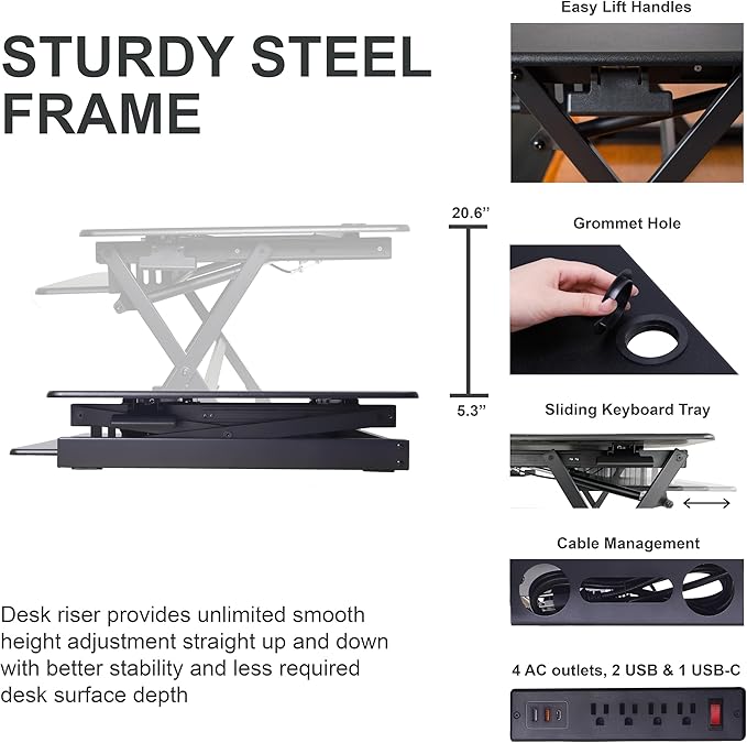 Rocelco 40" Height Adjustable Standing Desk Converter - Image 3