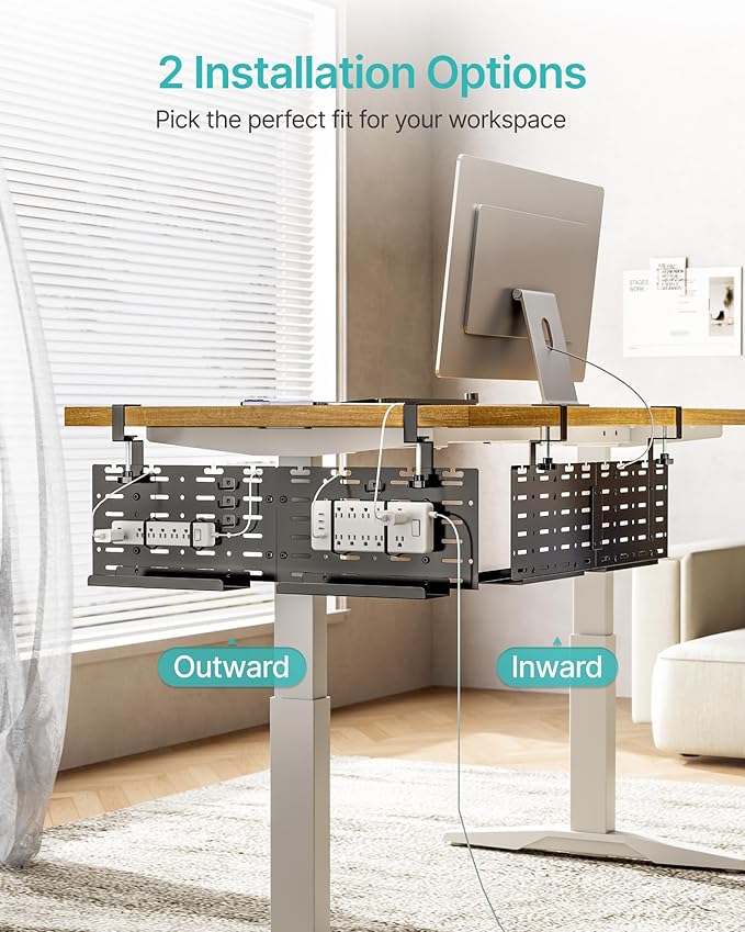 Under Desk Cable Management Tray, 30.2" Vertical Metal Pegboard Organizer - Image 2