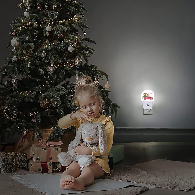 YESPOAK Merry Christmas Night Light, Dusk to Dawn Round Red Truck Gifts Night - Image 5