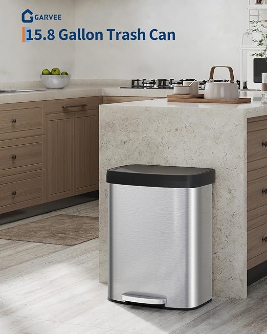 Garvee 16 gal / 60 L Stainless Steel Trash Can - Image 6