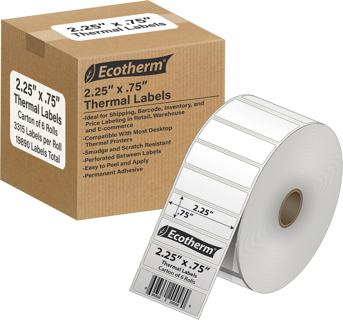 2.25" x .75" Thermal Labels | 6 Rolls | 19890 Labels | fits Zebra, Offnova