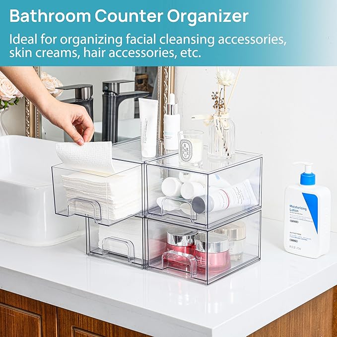 Vtopmart 10 Pack Clear Small Stackable Storage Drawers, Acrylic Bathroom Makeup - Image 7