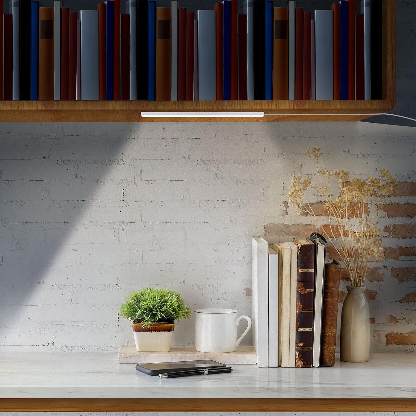 DWEPTU USB Powered Under Cabinet Lighting, 12" Tool-Free Mount Dimmable LED Strip for Pantry & Workspace