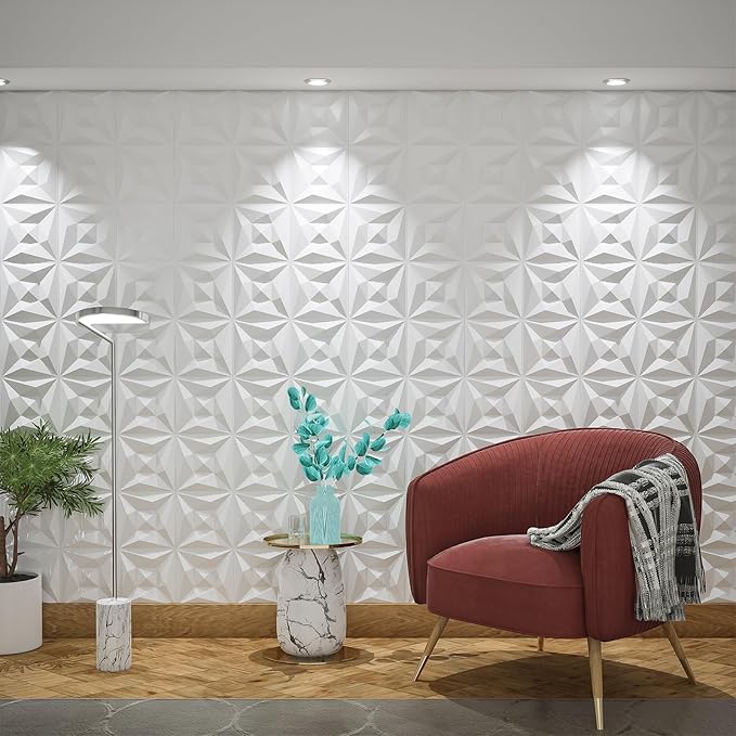 Greymond White PVC 3D Wall Panels, 33 Pack 11.8''x11.8''Geometric Design - Image 2