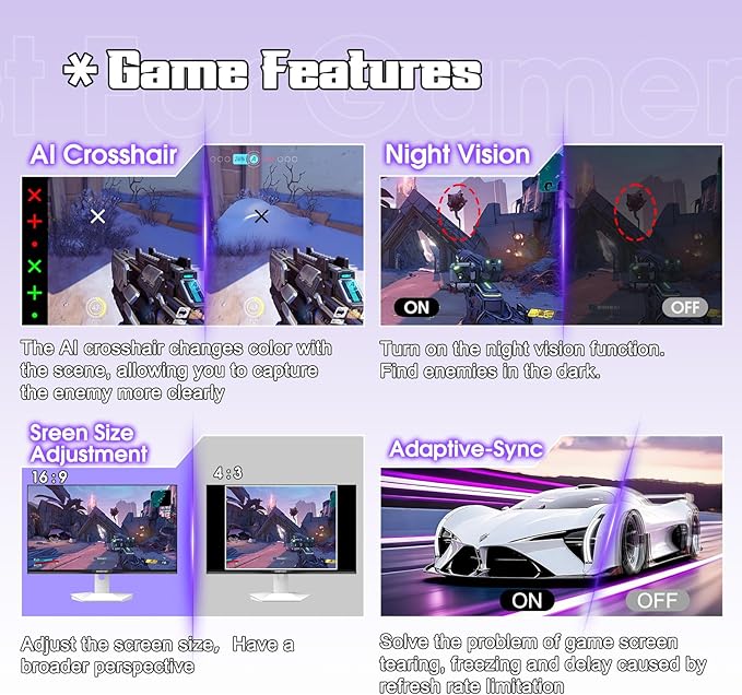 Amzfast 27 inch 1440P 200Hz/180Hz White Gaming Monitor, 2K QHD, MPRT 1ms Fast - Image 6