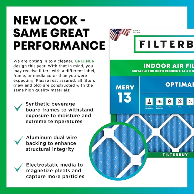 Filterbuy 19.5x19.5x4 Air Filter MERV 13 Optimal Smoke & Allergy Defense - Image 3