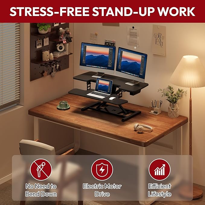 SANODESK 40" Electric Standing Desk Converter， Height Adjustable Riser - Image 3