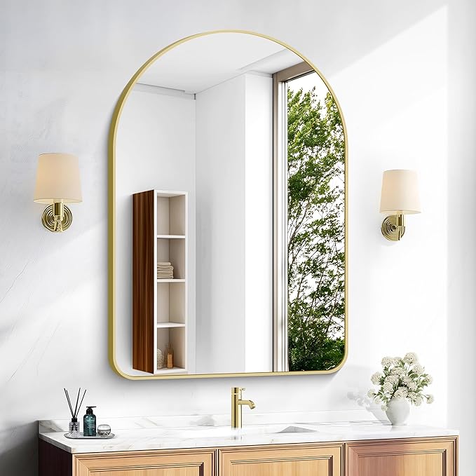 Arched Bathroom Mirror, Wall Mounted Mirror, Vanity Wall Mirror Metal Frame by GLASHOM