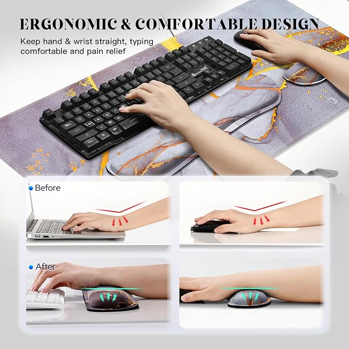 Gimars 4 in 1 Mouse Pad and Keyboard Wrist Rest Set, Large Mouse Pad - Image 4