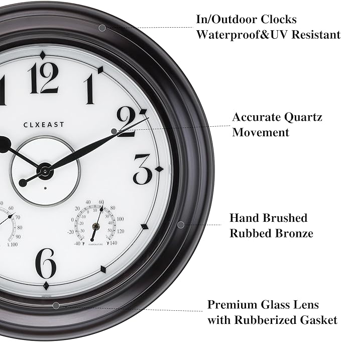 CLXEAST 24 Inch LED Self-Illuminated Outdoor Metal Clocks Waterproof, Large - Image 2
