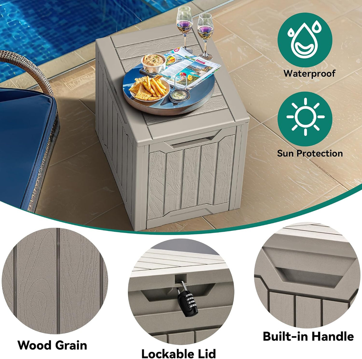 yitahome outdoor resin storage box 31 gal, water-resistant, package contents