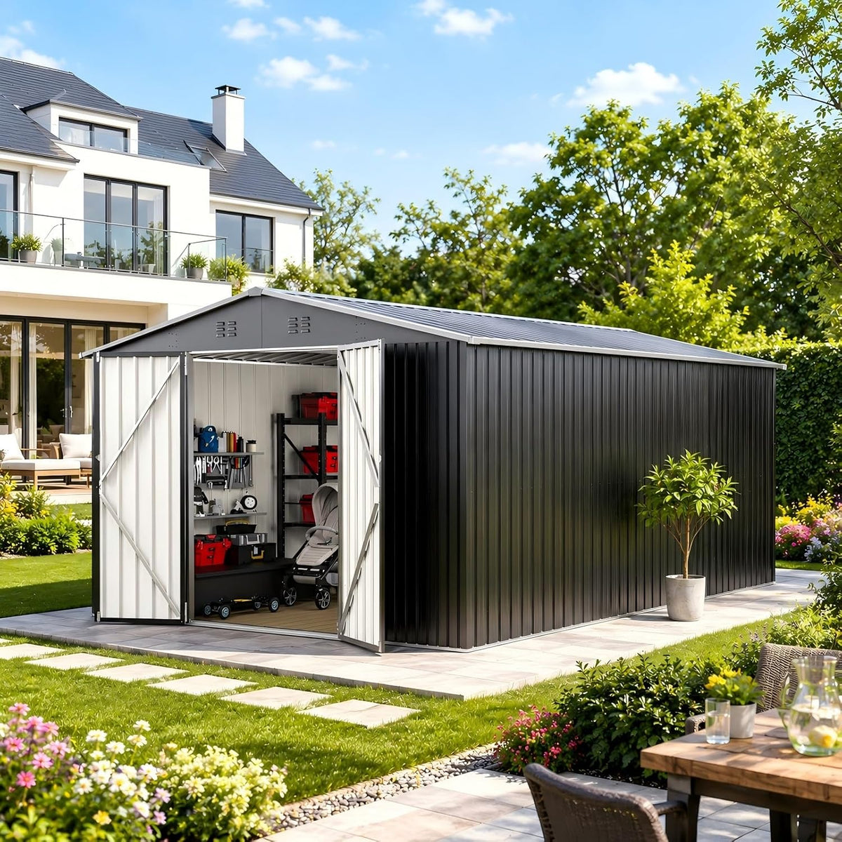 10x14 ft outdoor storage shed, durable metal outside, main product view