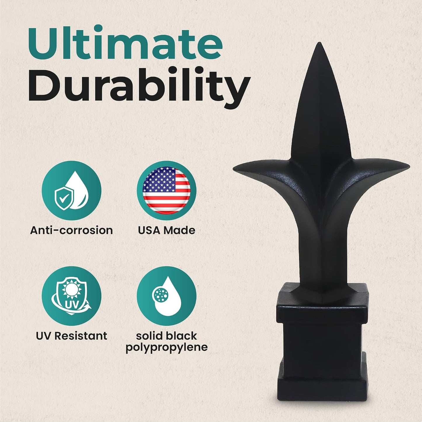 Address America Fence Finials Trident Spear High-Impact Polypropylene Black Finial Fence Topper (5ct, 1/2 inch) - Made in The USA - FF