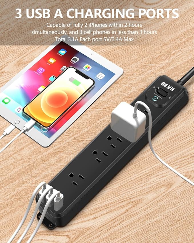 2 Pack Surge Protector Power Strip, 10FT Long Extension Cord - Image 3