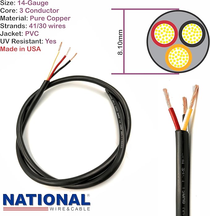 NATIONAL Wire & Cable – 14 AWG 3-Conductor Premium Copper Wire, 50 ft, Stranded - Image 2