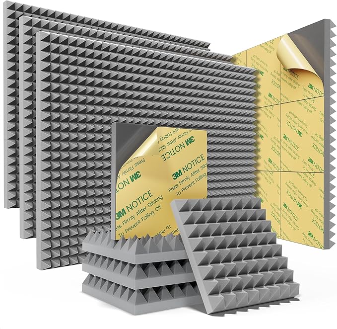Sonicism Acoustic Panels Self-Adhesive Pyramid 48 Pack|12" X 12" X 2" Sound by Sonicism