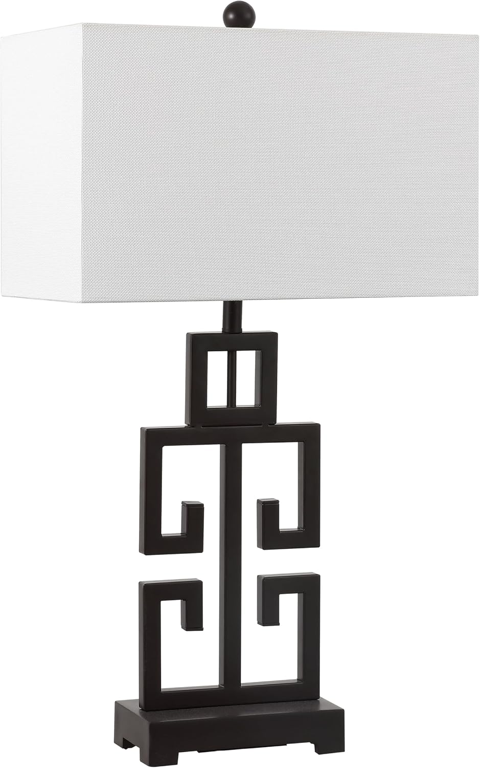 SAFAVIEH Lighting Collection – Greek Key Table Lamp Set of 2 – Oil-Rubbed Bronze Base with White Fabric Shade, LED Bulbs Included, 29-Inch Bedroom Living Room Desk Lamps (LIT4305B-SET2)