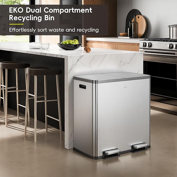 EKO EcoCasa Plus 2 x 10.6 Gal Dual Recycling Trash Can - Image 3