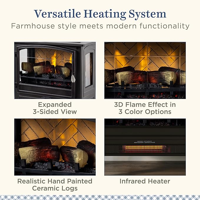 Country Living Infrared Freestanding Electric Fireplace Stove Heater in Bronze - Image 6