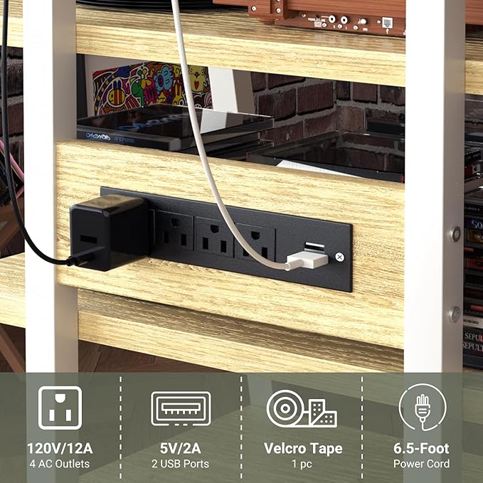 Besiost AV Media Stand with Outlets, Media Console with LED Lights, Stereo - Image 7