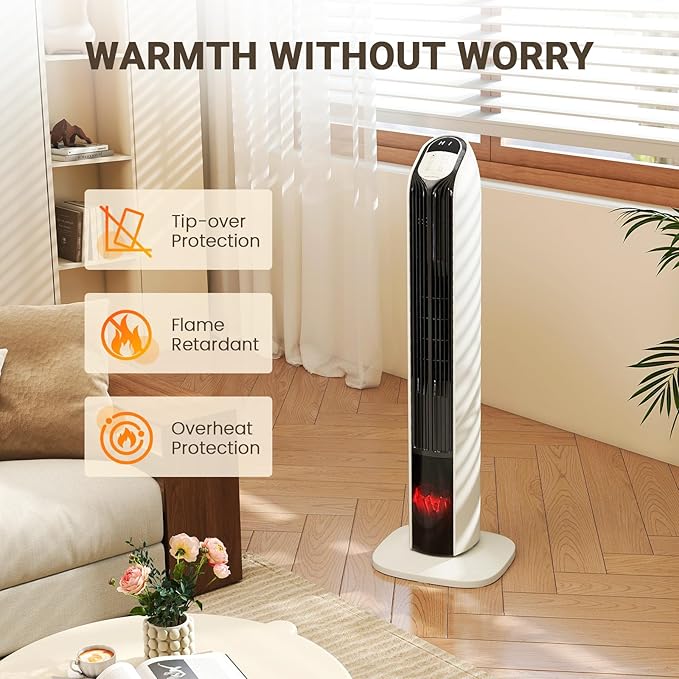 Zynkez 33" Space Heaters for Indoor Use Large Room, 1500W PTC Tower Fireplace - Image 2
