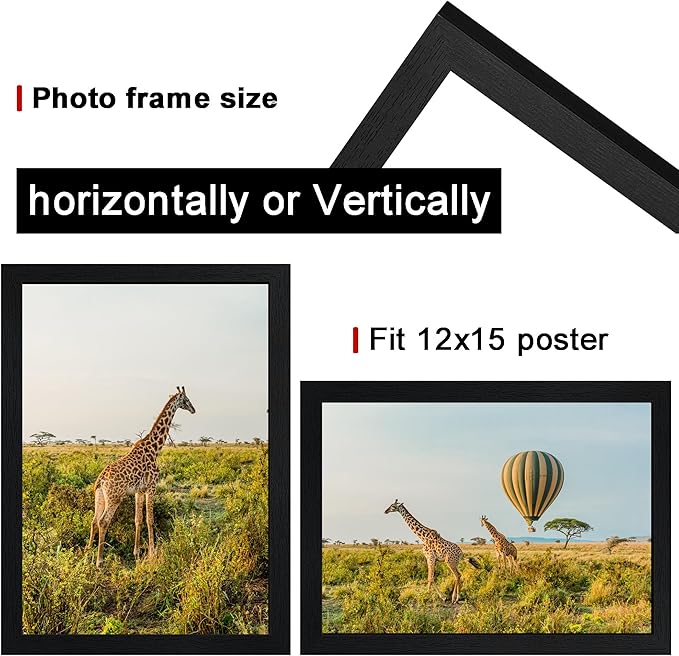 TKYGU 12x15 Picture Frame Black Set of 5, Wooden Frame 12x15 Wall Gallery - Image 3