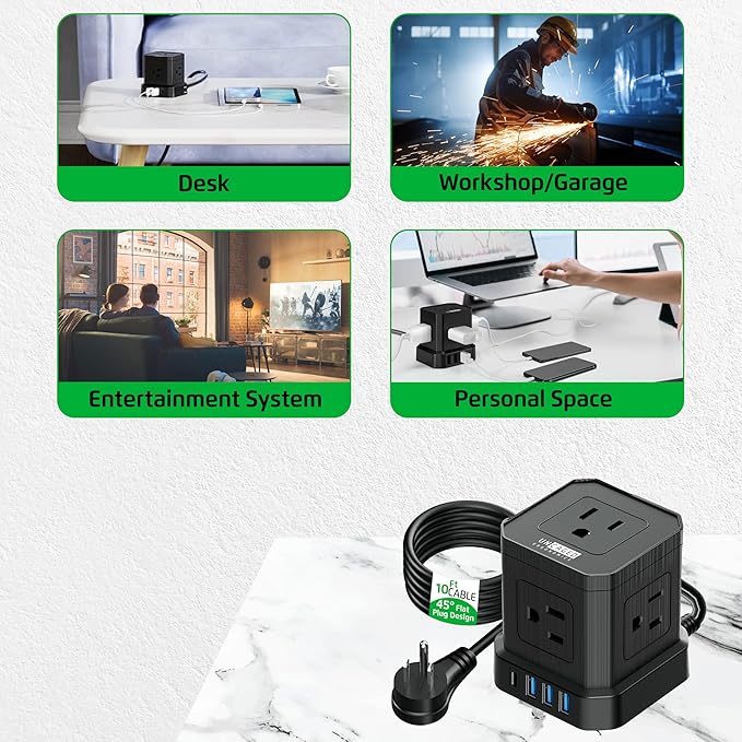 Cube Power Strips with Surge Protection, 10ft Extension Cord with Multiple - Image 9