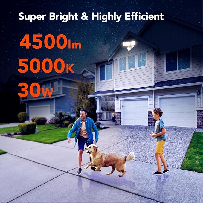 OREiN 4500LM/30W Flood Lights Outdoor, 240°/40FT Motion Sensor Outdoor Lights - Image 5