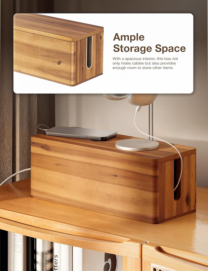 TIDITA Acacia Wood Cable Management Box Round Edge - Image 4