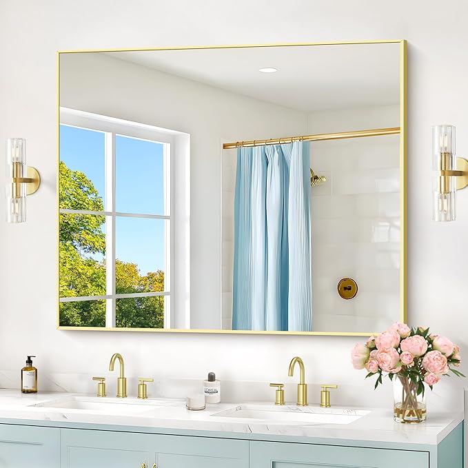 40x48inch Gold Bathroom Mirror, Large Rectangular Wall Mirrors by Welcometocofeny