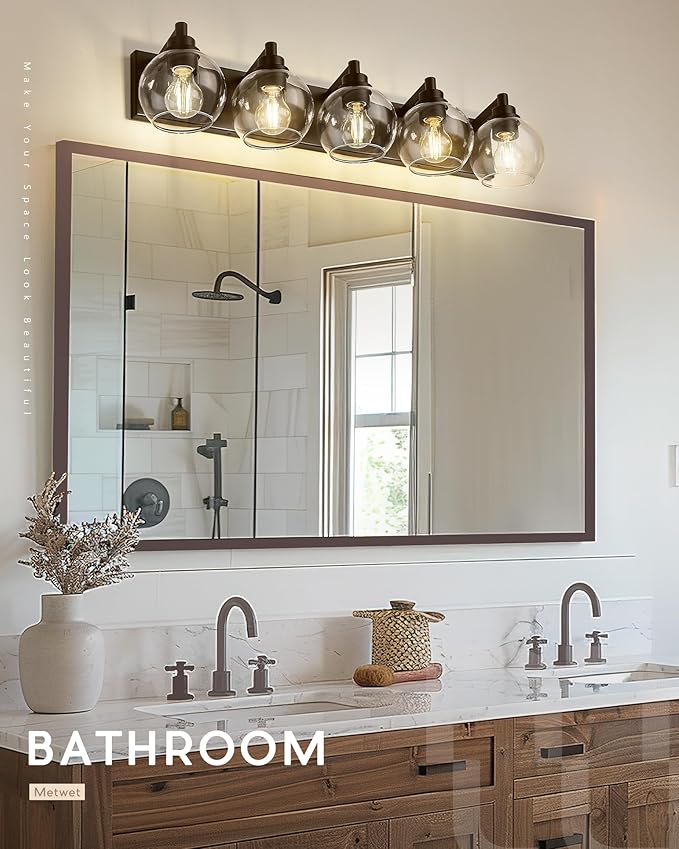 METWET Bathroom Light Fixtures Over Mirror, 5-Light Oil Rubbed Bronze Bathroom - Image 8
