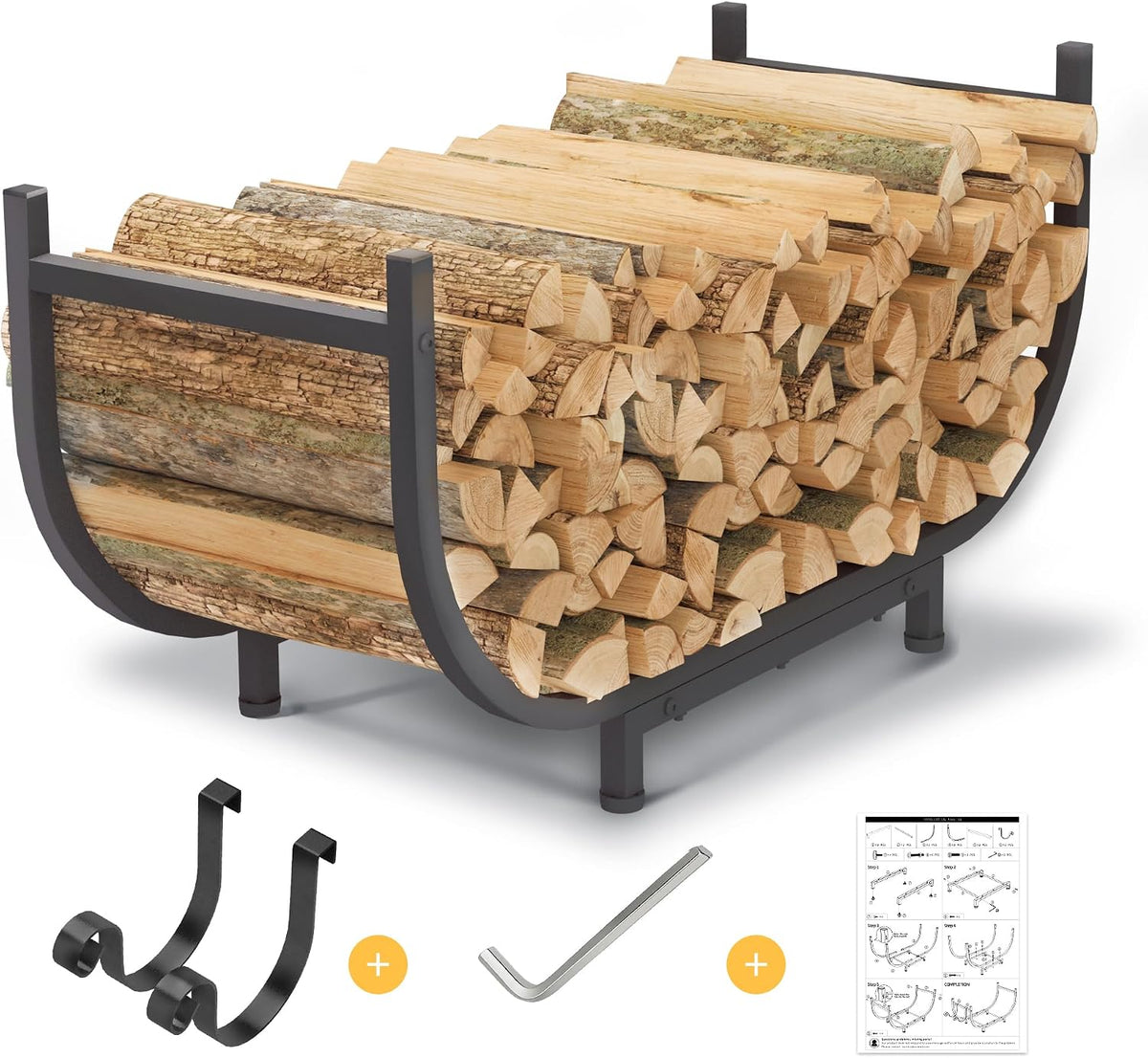 proworx curved firewood rack outdoor indoor, black 30, main product view