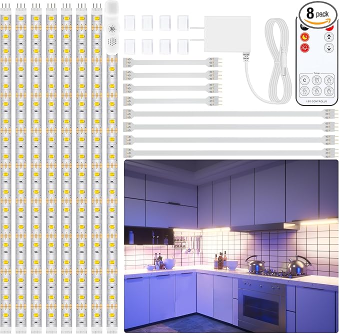 LAFULIT 8 PCS Under Cabinet Lighting Kit, Bright Under Cabinet Lights, Flexible by LAFULIT