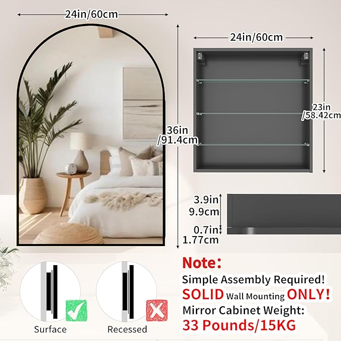 Arched Medicine Cabinet with Mirror, Bathroom Medicine Cabinet with Mirror Wall - Image 2