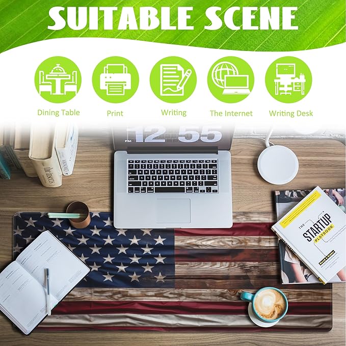 Eflxamz Large Gaming Mouse Pad for Desk, Wooden American Flag Desk Mat - Image 3
