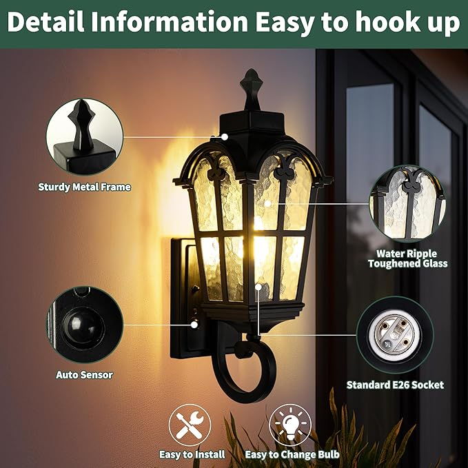 Motion Sensor Dawn to Dusk Outdoor Sensor Light Fixture Waterproof Porch Lights - Image 2