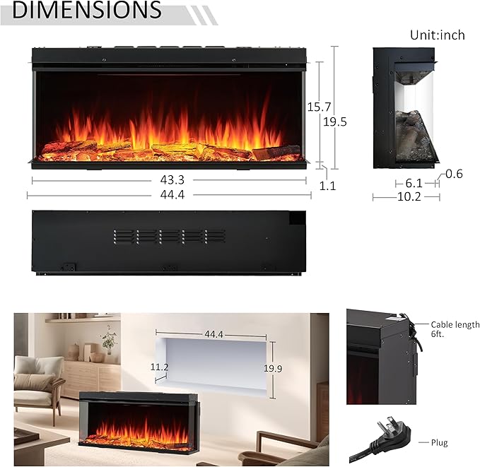 LegendFlame 43" W Smart Build in Electric Fireplace Insert, 1-2-3 Sided View - Image 6