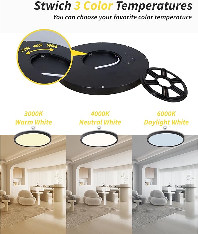 Led Flush Mount Ceiling Light, 12 Inch 24w 2520lm Round, 6000k CCT Selectable - Image 5
