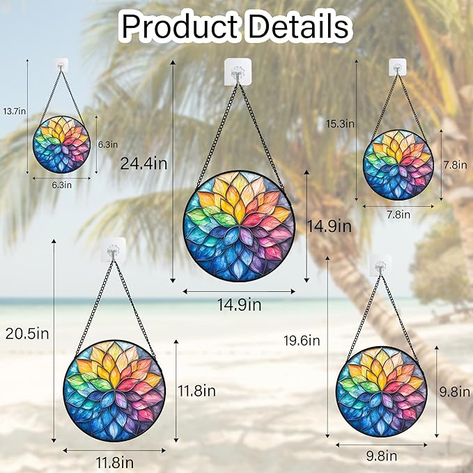 DASTOLL Stained Glass Window Hanging, Colorful Flower Petals Sun Catchers - Image 6