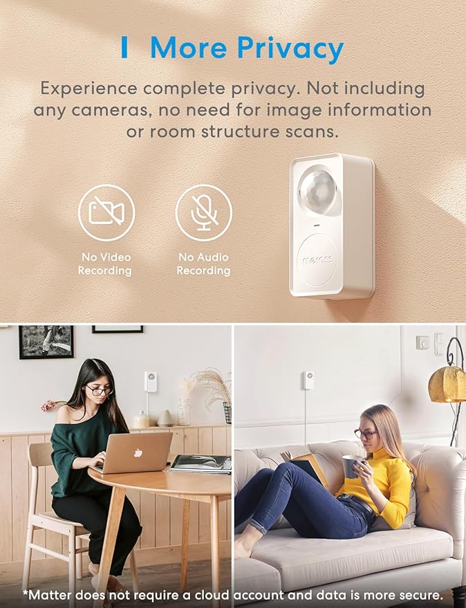 meross Matter Human Presence Sensor, 3-in-1 PIR & Light & mmWave Radar Motion - Image 6