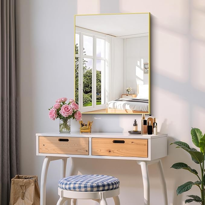 Gold Bathroom Mirror for Wall, 24x32 Inch Rectangle Mirror - Image 9