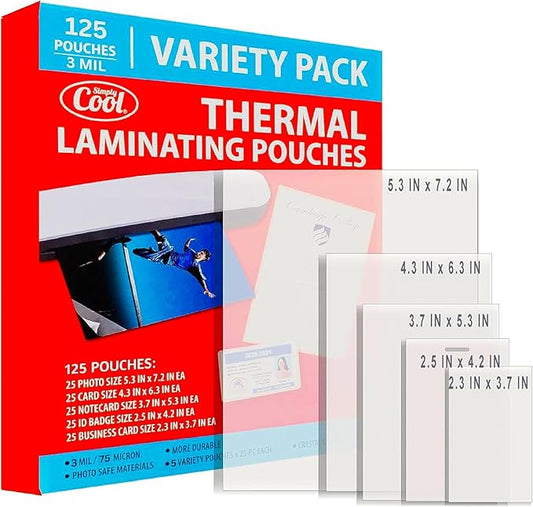 3MIL Thermal Laminating Sheets Photo, ID Badge, and Business Card Sizes by SimplyCool