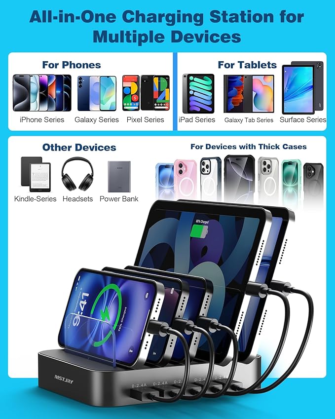 MSTJRY Charging Station for Multiple Devices : 5 Port Multi USB-A Charger - Image 6