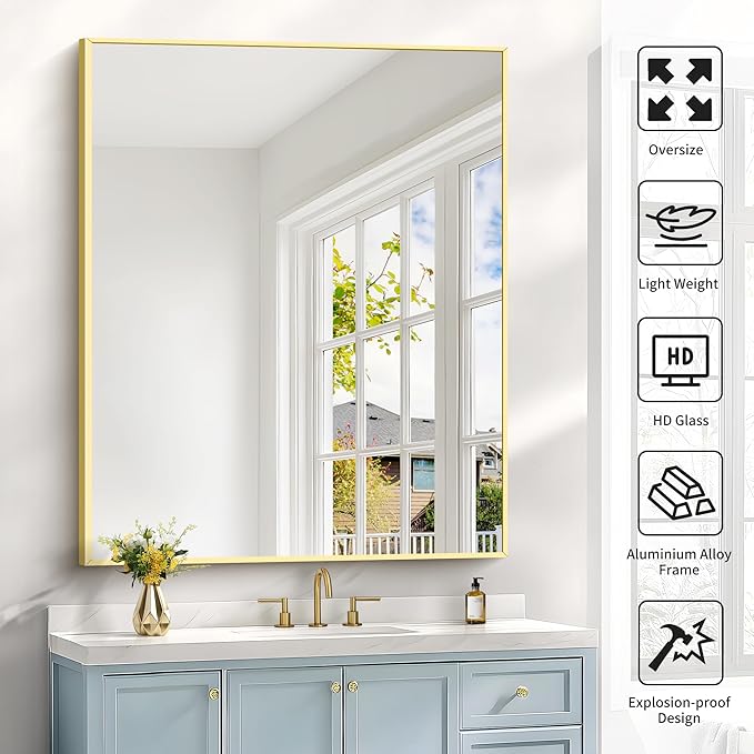 40x48inch Gold Bathroom Mirror, Large Rectangular Wall Mirrors - Image 5